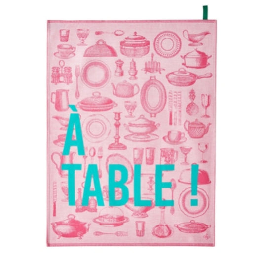 A Table Tea Towel Pink by Le Jacquard Francais