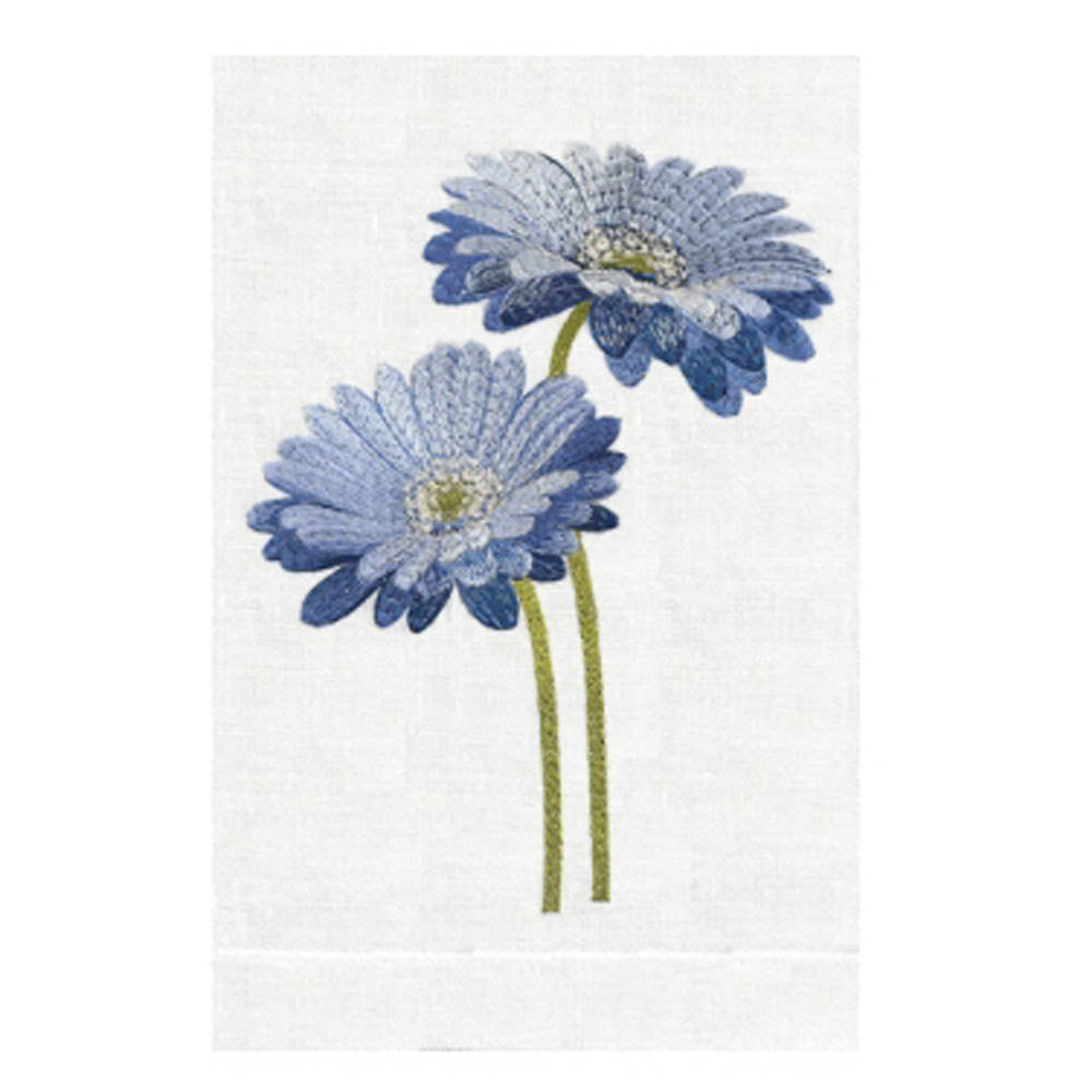 Anali - Blue Gerber Daisy Linen Guest Towel