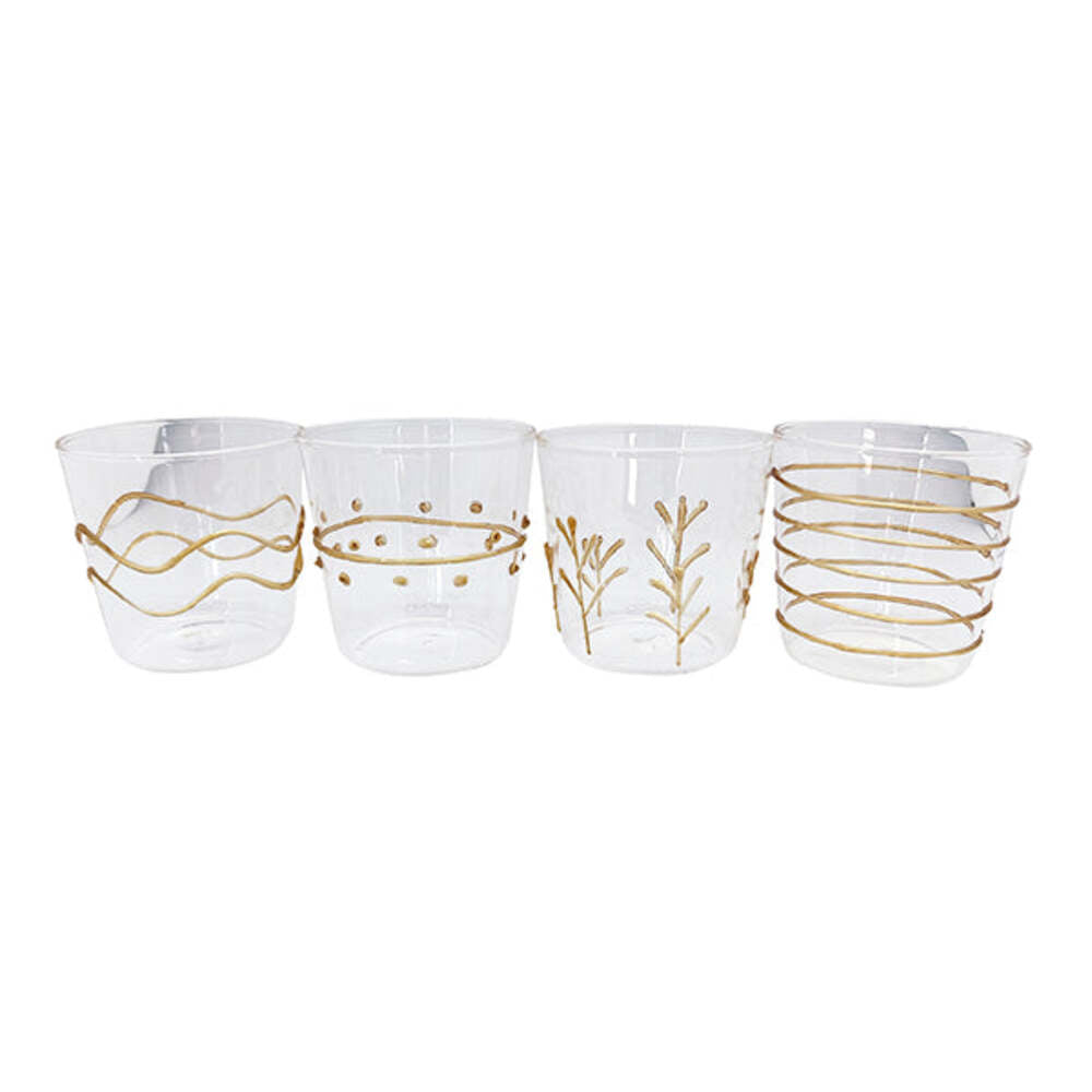 Applique Gold Suite Of Double Old-Fashioned Glasses by Mariposa