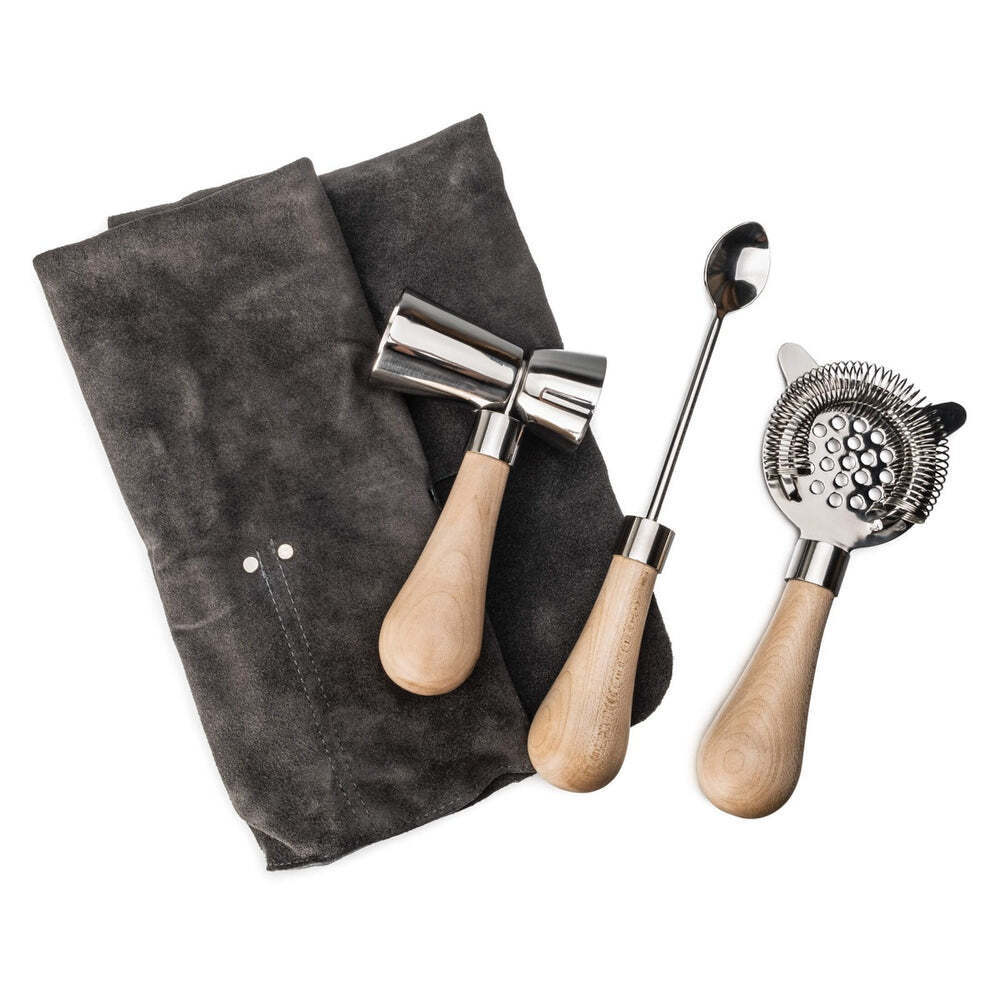 Bar Tool Set - Beechwood + Leather by Simon Pearce