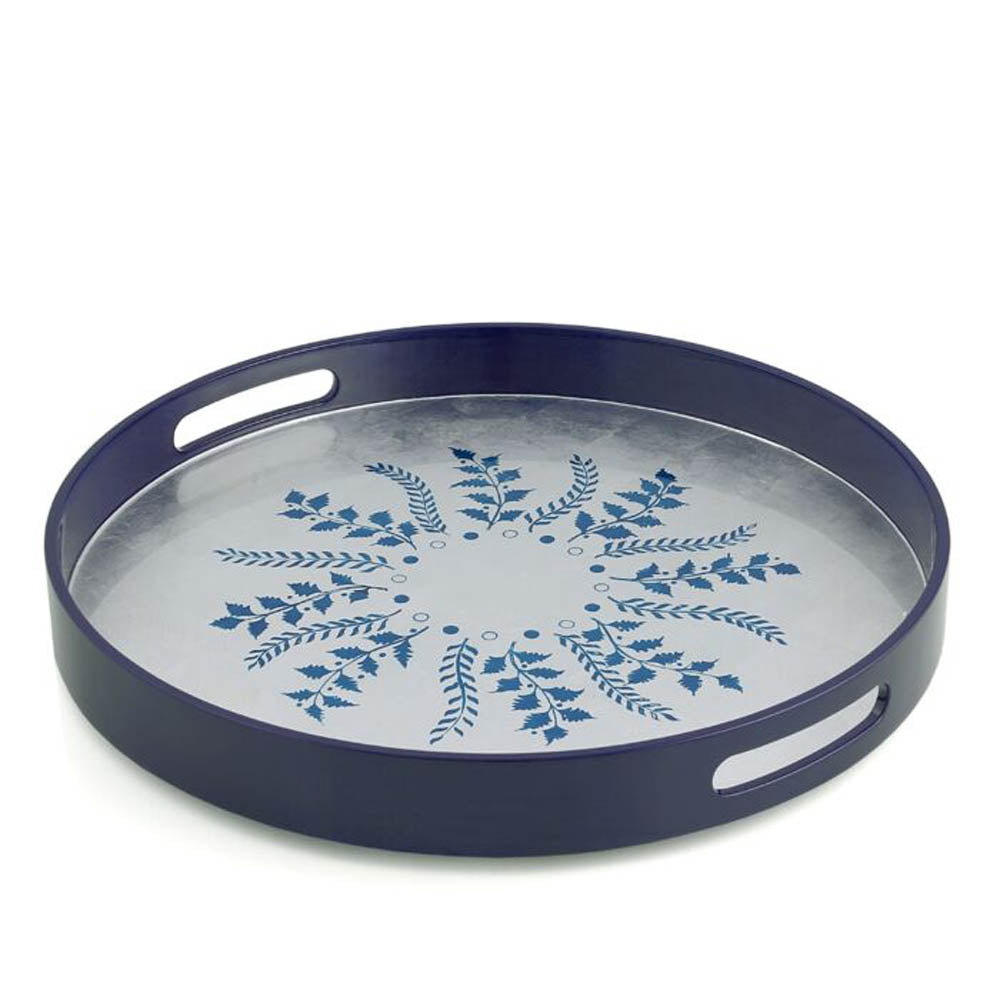 Blue/Silver Fern Round Tray by William Yeoward Crystal