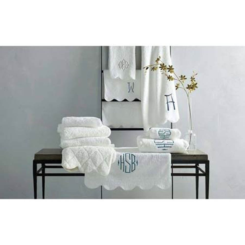 Cairo (W/Navy Scallop Piping) Monogramed Hand Towels by Matouk