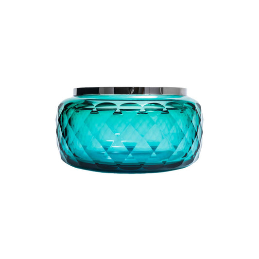 Chia Te Bowl, 28.6 cm - Aquamarine with Green Crystal by Moser