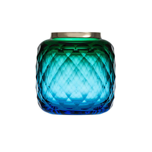 Chia Te Vase, 22.5 cm - Aquamarine with Green Crystal by Moser