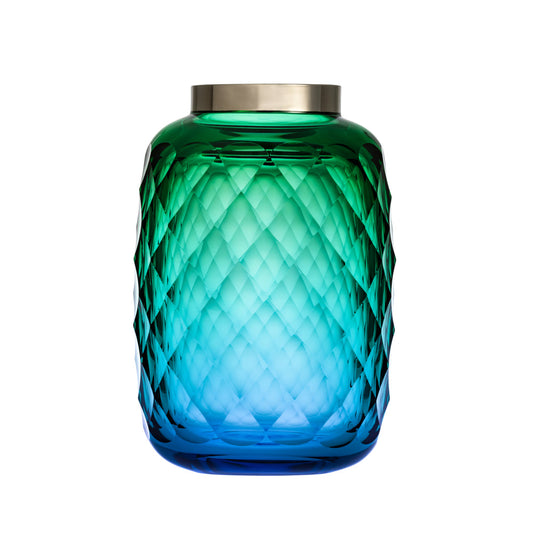 Chia Te Vase, 28 cm - Aquamarine with Green Crystal by Moser