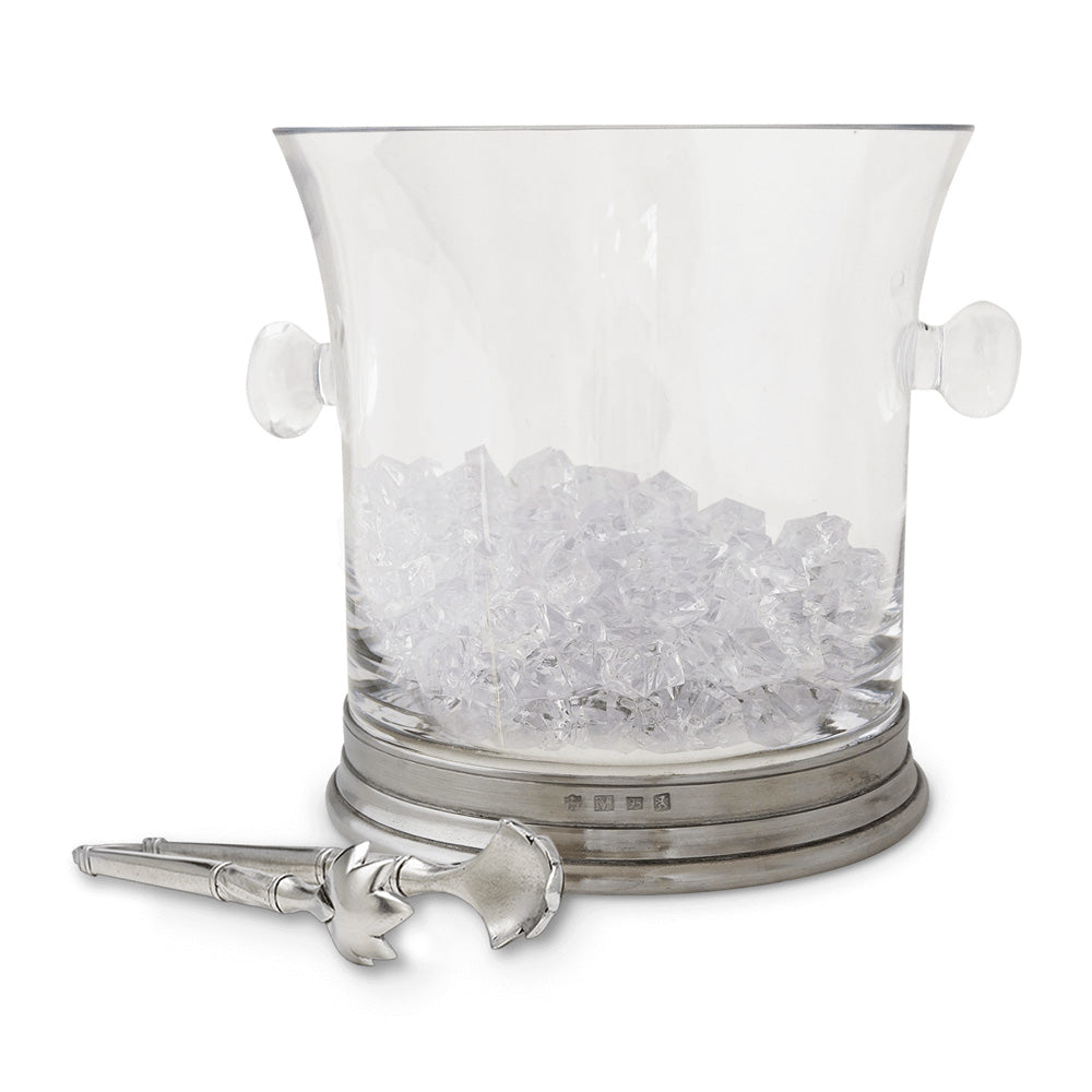 Crystal Ice Bucket with Handles and Tongs Set by Match Pewter