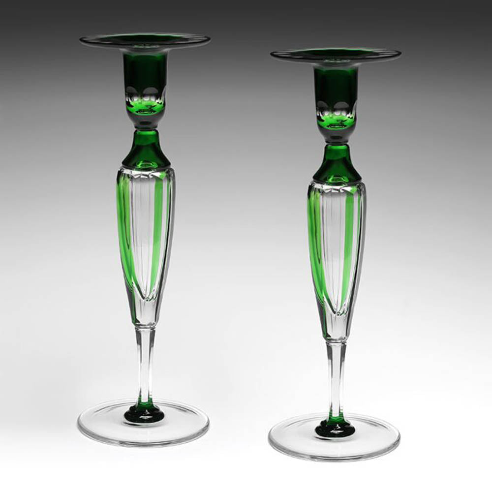 Emerald Pair of Candlesticks by William Yeoward Crystal Additional Image - 1