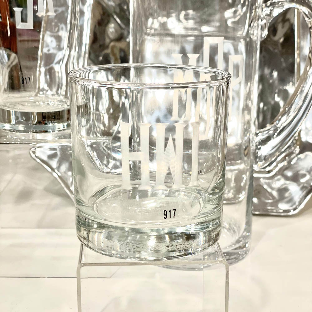 Etched Monogram On the Rocks Glass Set of Four