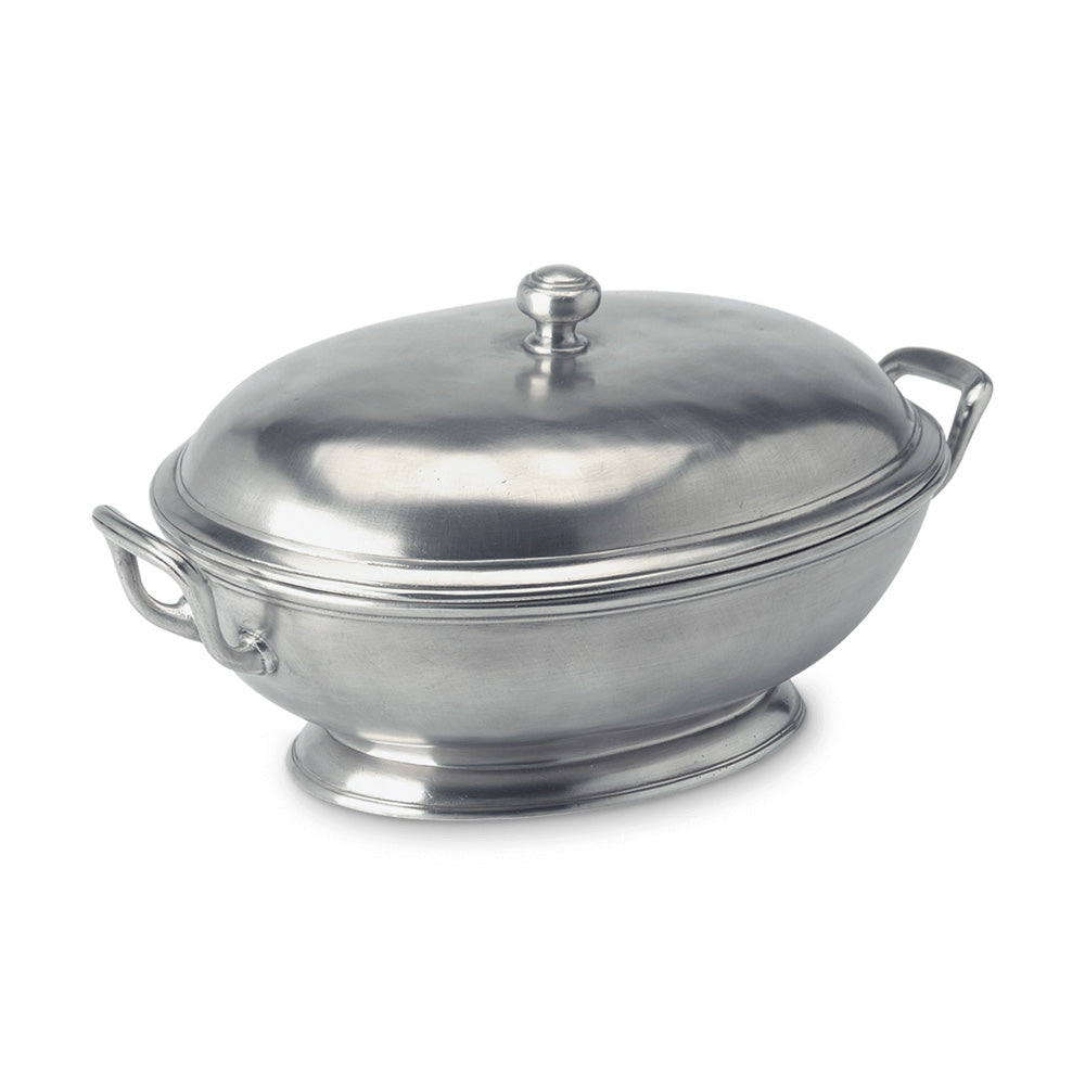 Footed Oval Tureen with Handles by Match Pewter