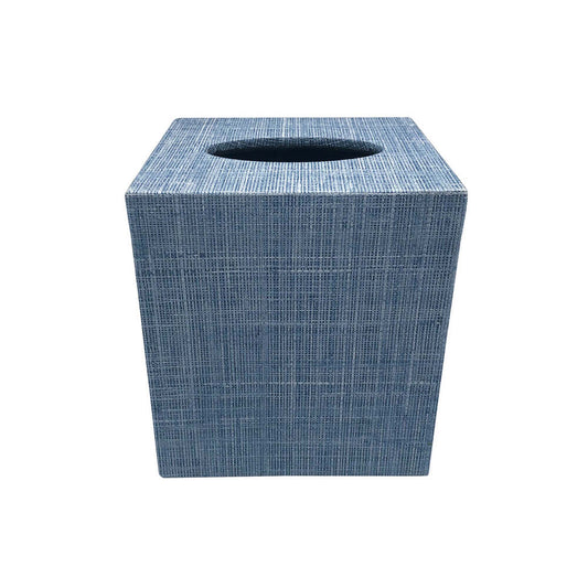 Heather Blue Faux Grasscloth Cube Tissue Box by Mariposa