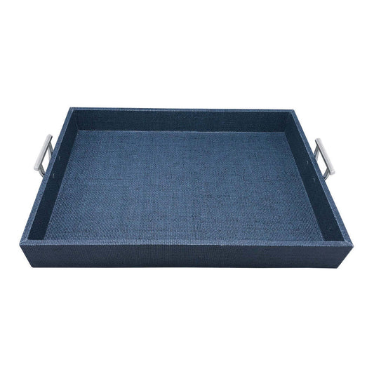 Indigo Faux Grasscloth Tray With Metal Handles by Mariposa