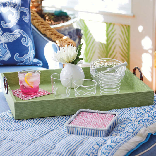 Palma Faux Grasscloth And Tortoise Handled Large Tray by Mariposa Additional Image-2
