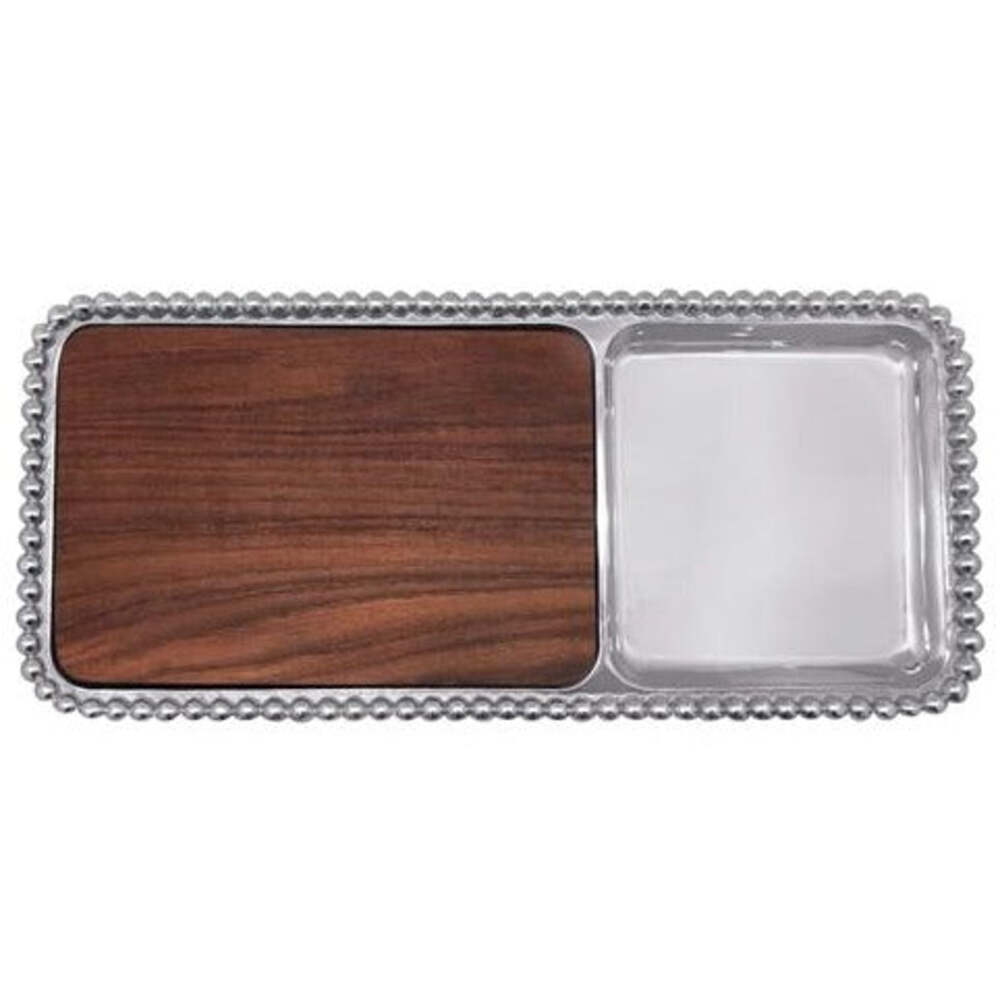 Pearled Cheese And Cracker Server With Dark Wood Insert by Mariposa