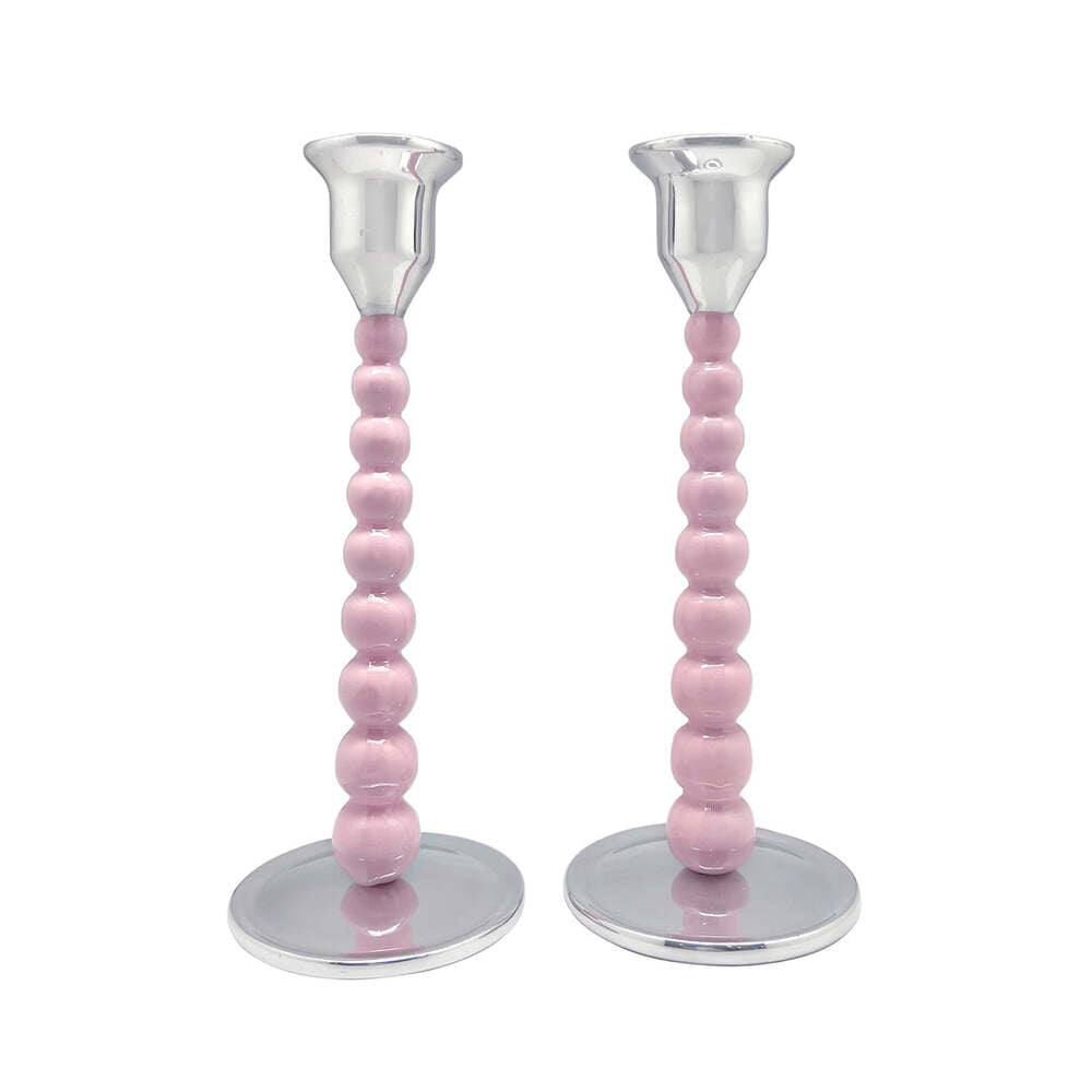 Pearled Medium Pink Candlestick Set by Mariposa