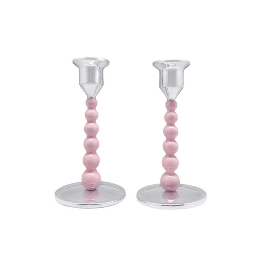 Pearled Pink Small Candlestick Set by Mariposa