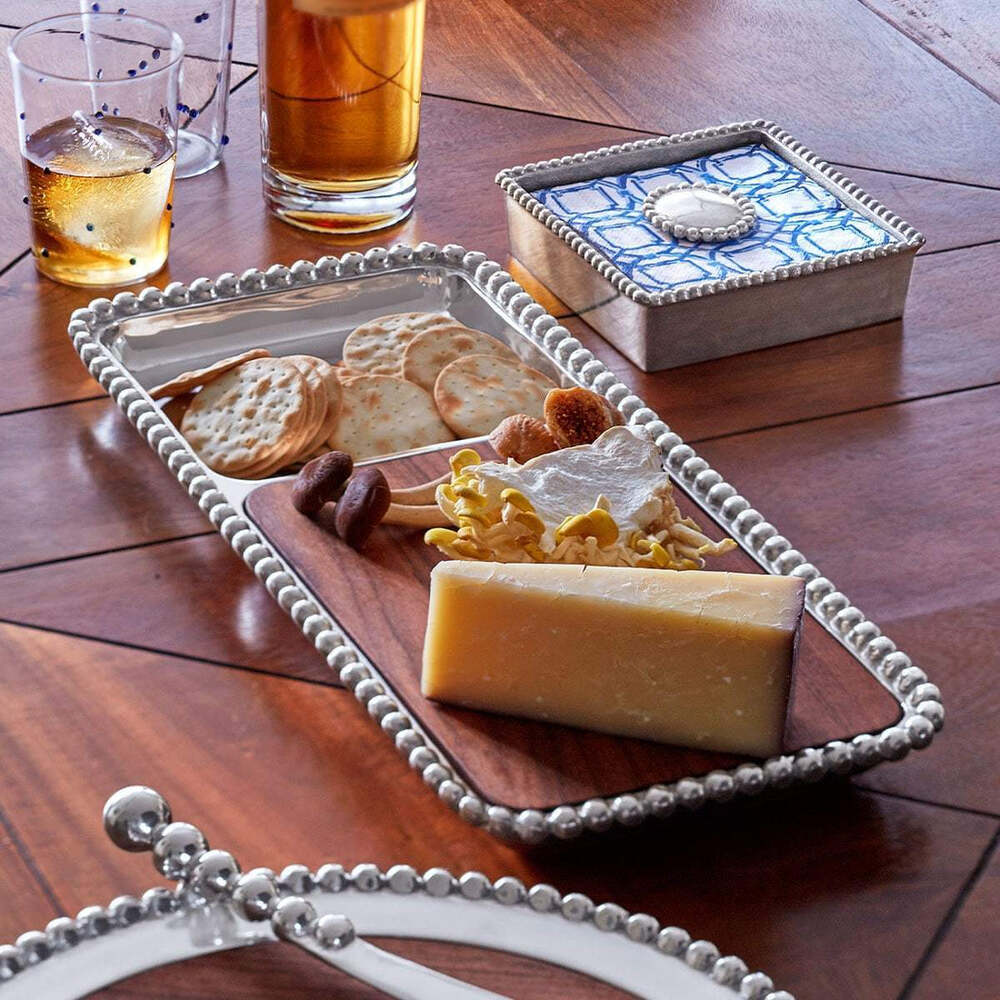 Pearled Round Cheese Board With Dark Wood Insert by Mariposa Additional Image-5