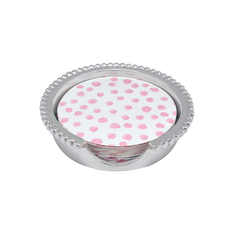 Pink Dotty And Stripe Beaded Coaster Set by Mariposa