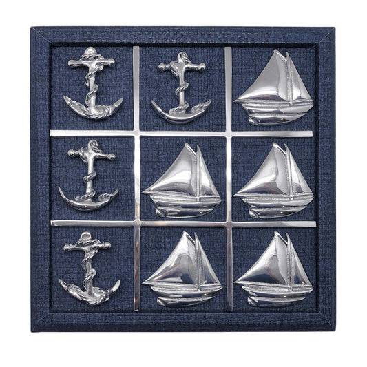 Sailboat & Anchor Indigo Blue Faux Grasscloth Tic Tac Toe Set by Mariposa