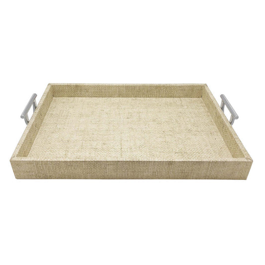 Sand Faux Grasscloth Tray With Metal Handles by Mariposa