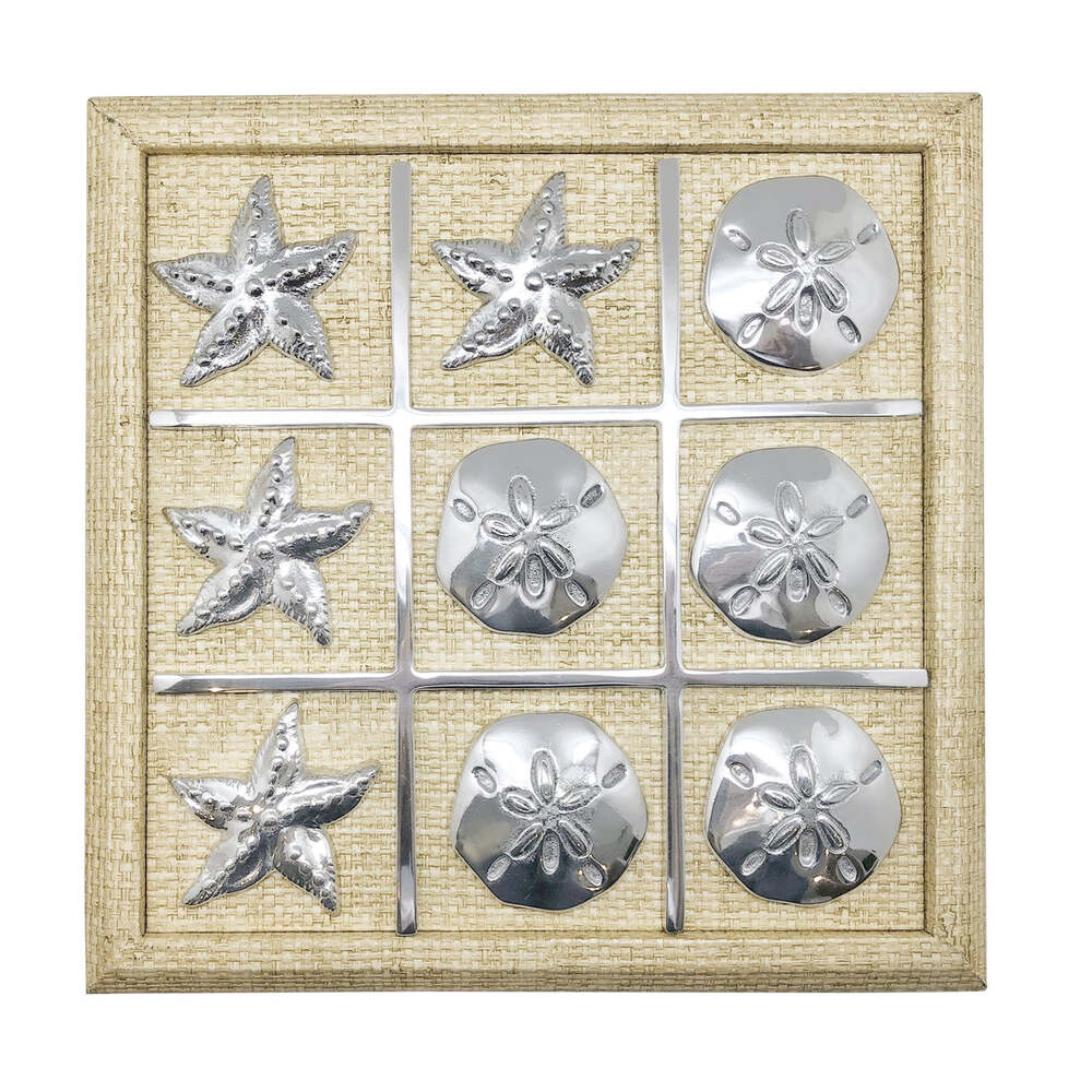 Starfish & Sand Dollar Sand Faux Grasscloth Tic Tac Toe Set by Mariposa