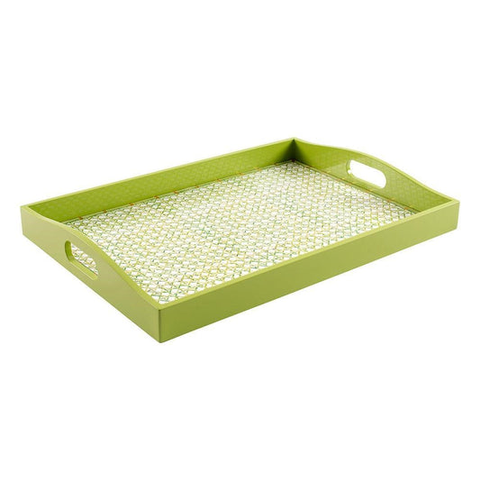 Trellis Green Lacquer Large Rectangle Tray by Caspari