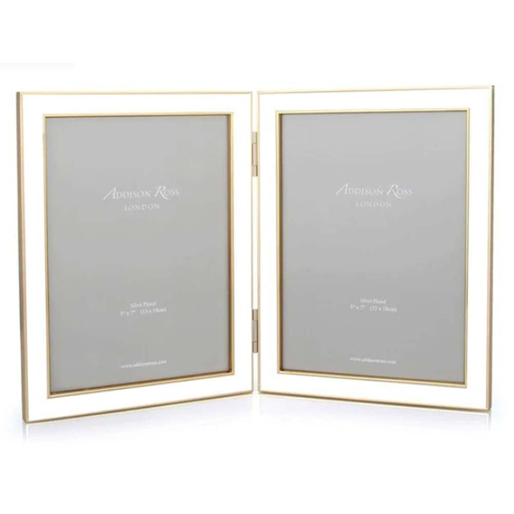 White and Gold Enamel Double Frame (5"x7") by Addison Ross