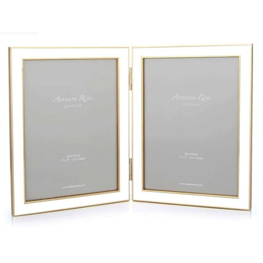 White and Gold Enamel Double Frame (5"x7") by Addison Ross