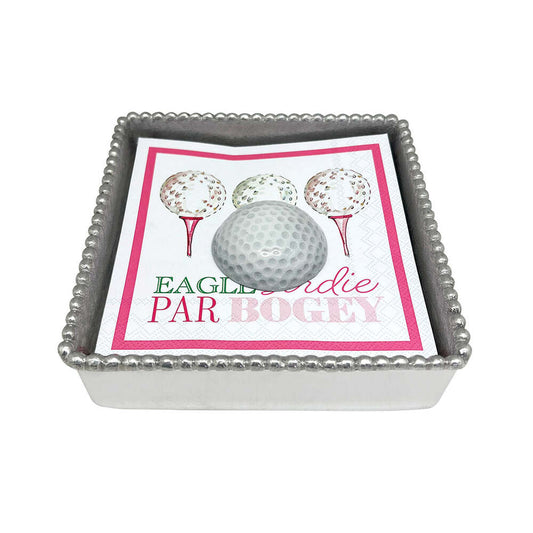 White Golf Ball (1912W) Beaded Napkin Box Set by Mariposa