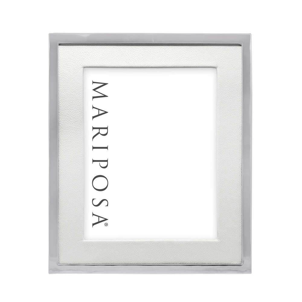 White Leather With Metal Border 8X10 Frame by Mariposa