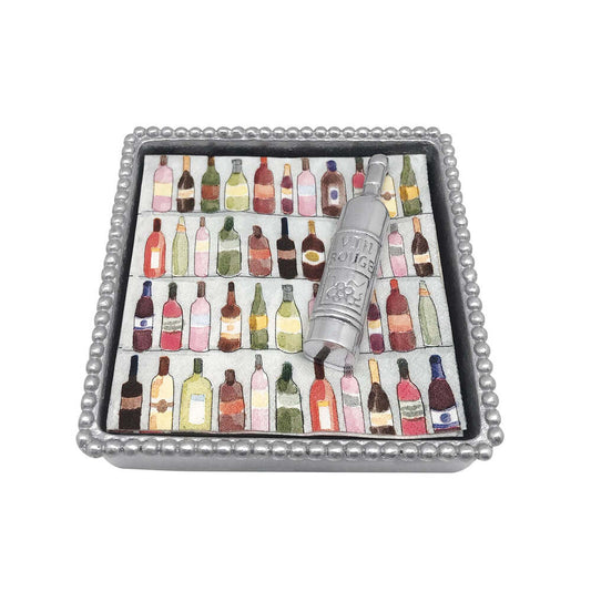 Wine Bottle (1997) Beaded Napkin Box Set by Mariposa